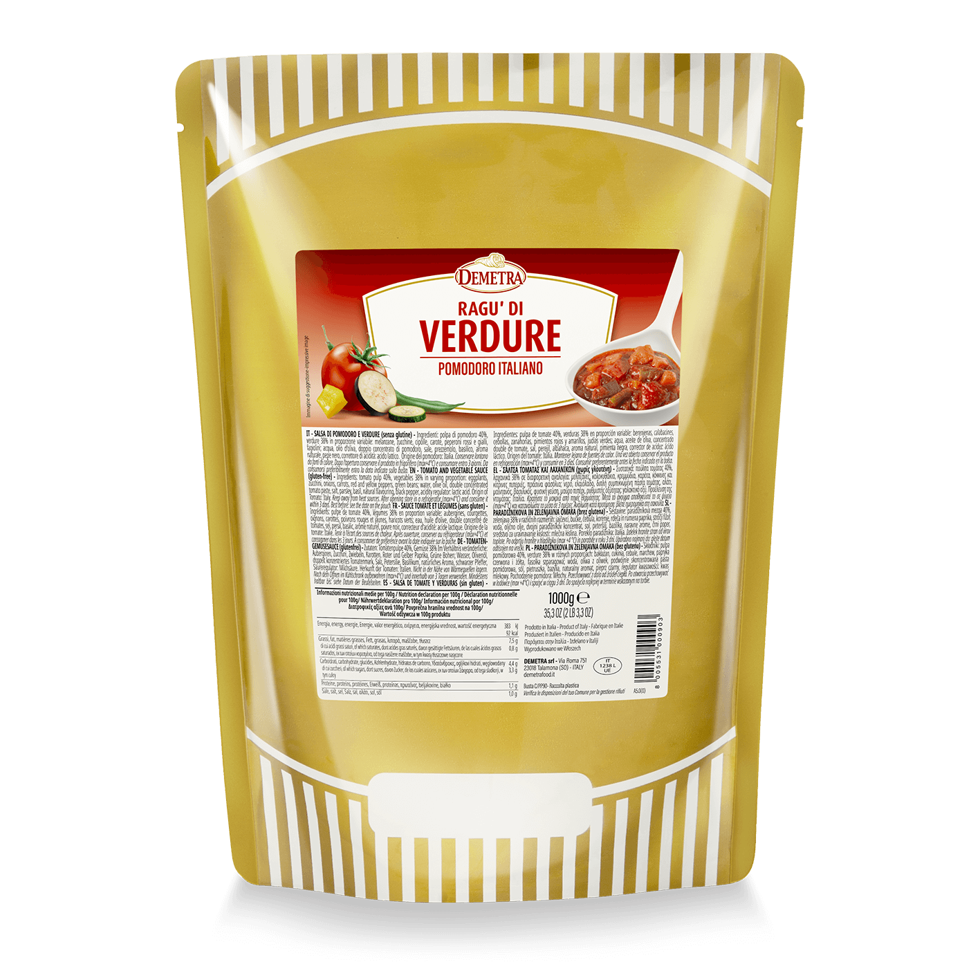 Ragù di Verdure Demetra Selezione Mille in busta da 1kg, condimento vegetale per pasta e riso.