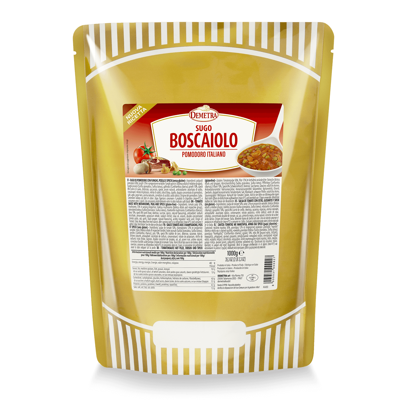 Sugo del Boscaiolo Demetra Selezione Mille 1kg con funghi porcini e pinaroli per ristoranti.