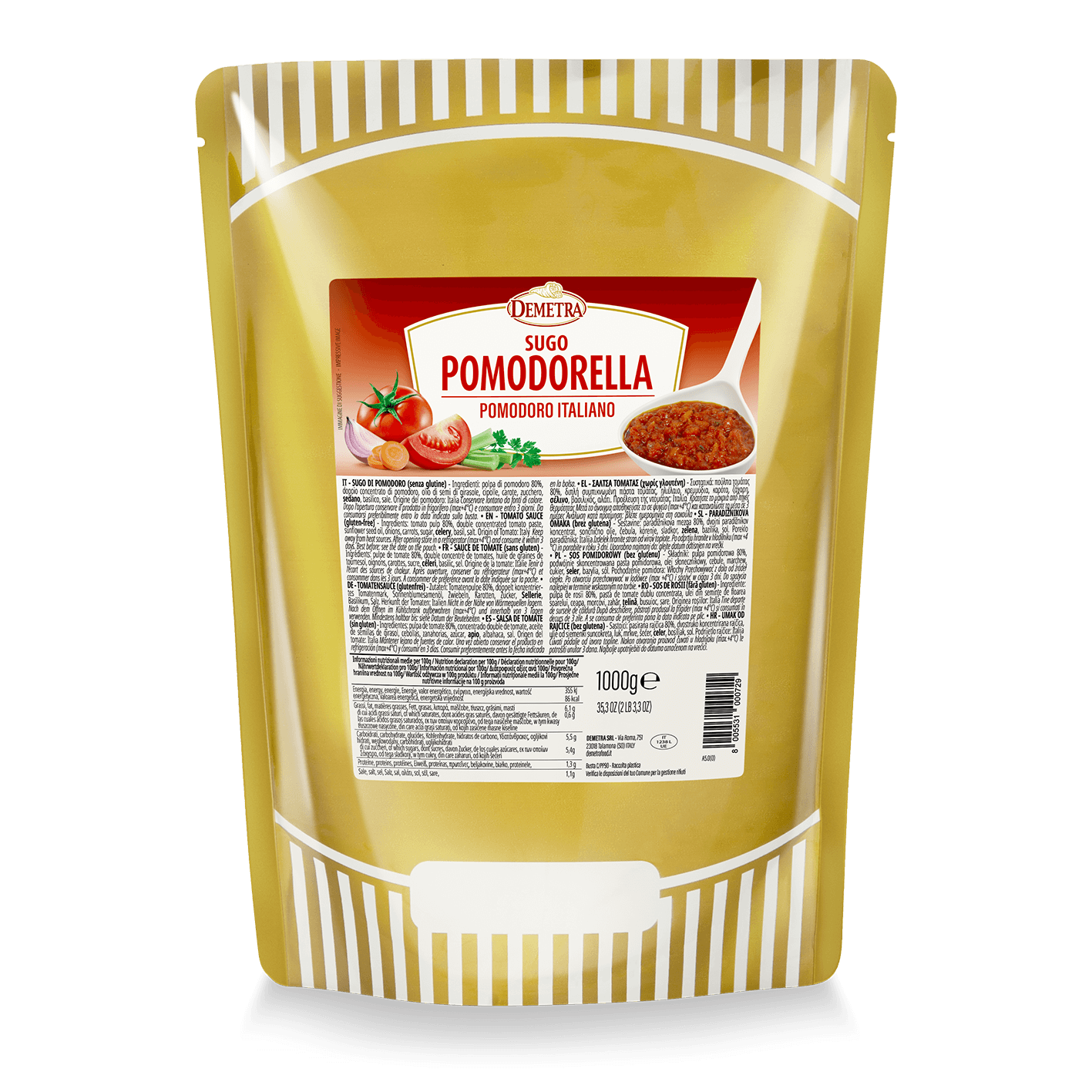 Sugo Pomodorella Demetra Selezione Mille 1kg con soffritto di verdure fresche.