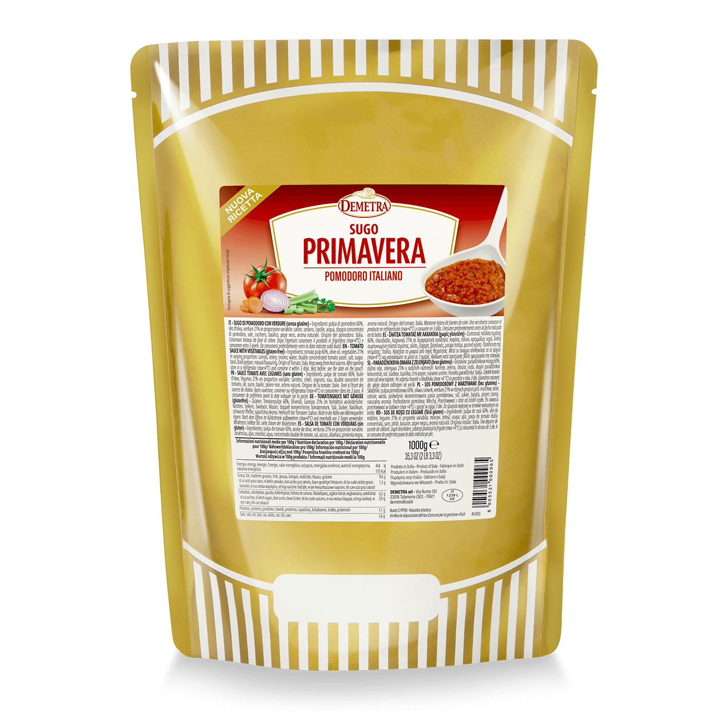 Sugo Primavera Demetra Selezione Mille 1kg, condimento vellutato alle verdure 100% vegetale.