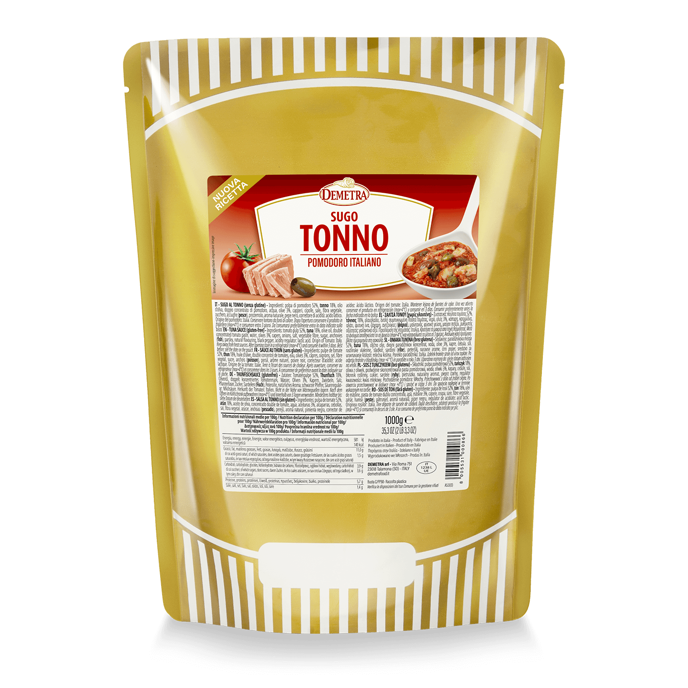 Sugo al Tonno Demetra Selezione Mille 1kg con tonno pinna gialla e pomodoro italiano.